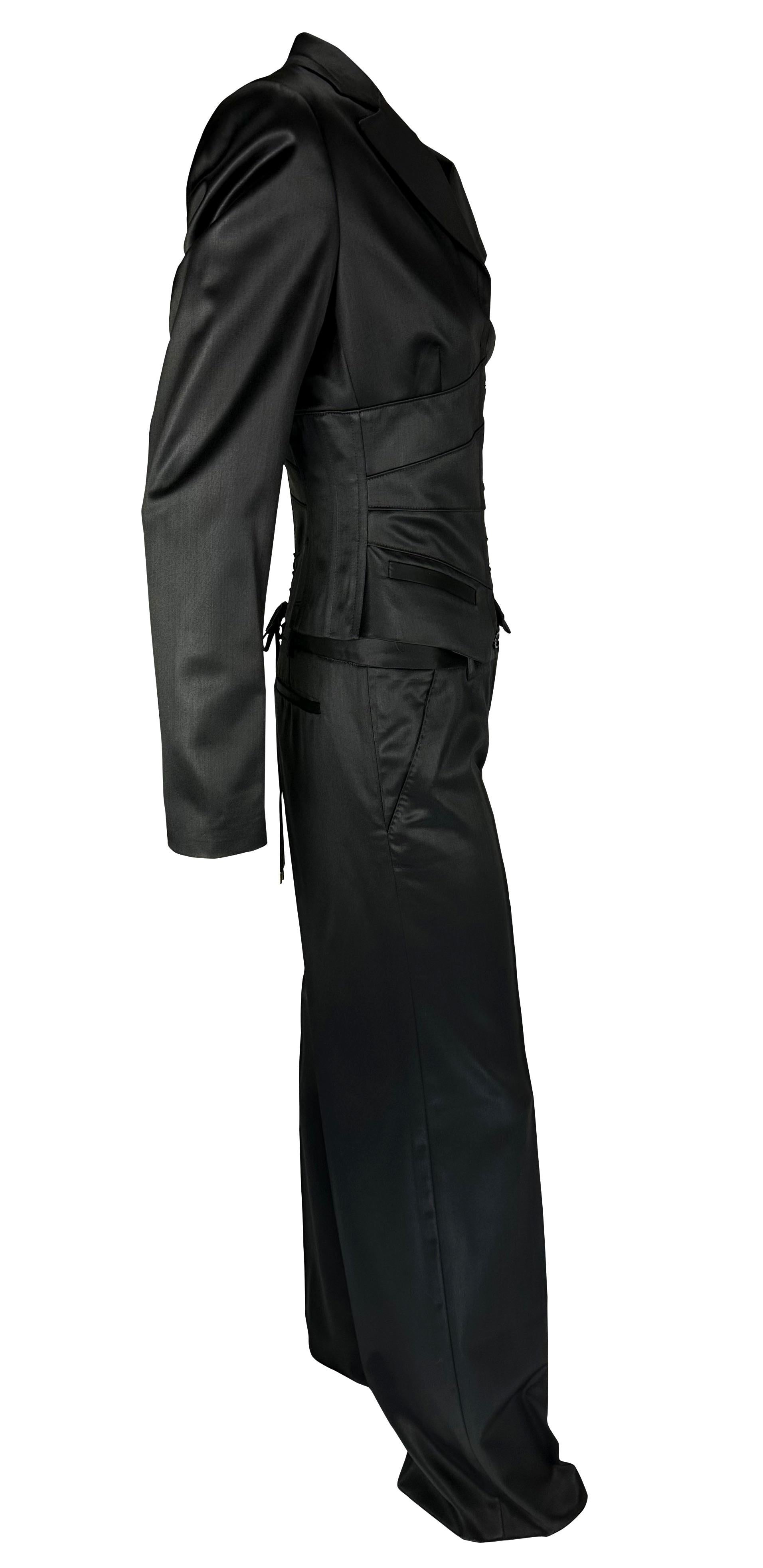 F/W 2004 Roberto Cavalli Corset Boned Lace-Up Black Low-Rise Pantsuit For Sale 3