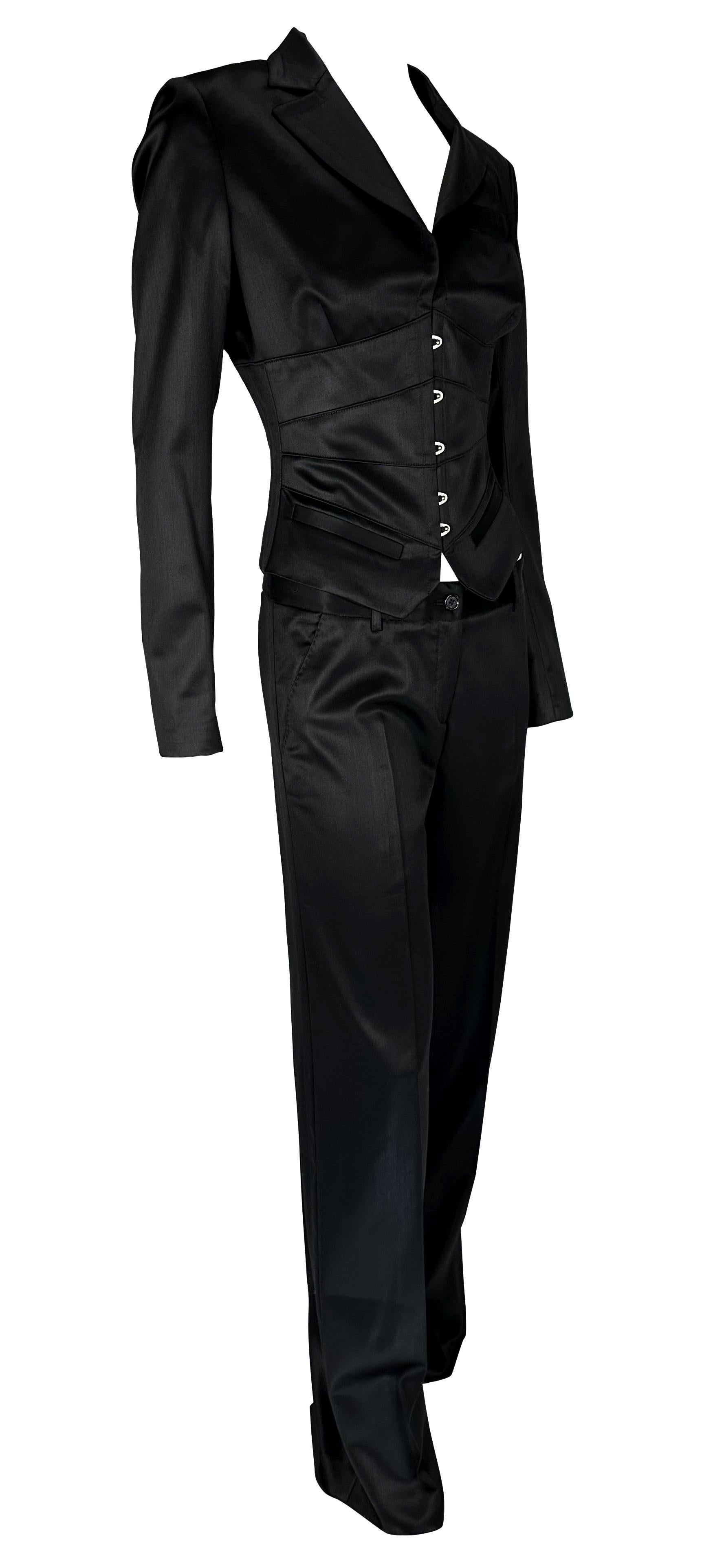 F/W 2004 Roberto Cavalli Corset Boned Lace-Up Black Low-Rise Pantsuit For Sale 4