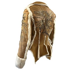F/W 2004 Roberto Cavalli Shearling Leather Coat Unicorn Sequin Bead Embellished