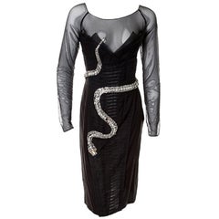 F/W 2004 TOM FORD for GUCCI BLACK DRESS with CRYSTAL SNAKE 