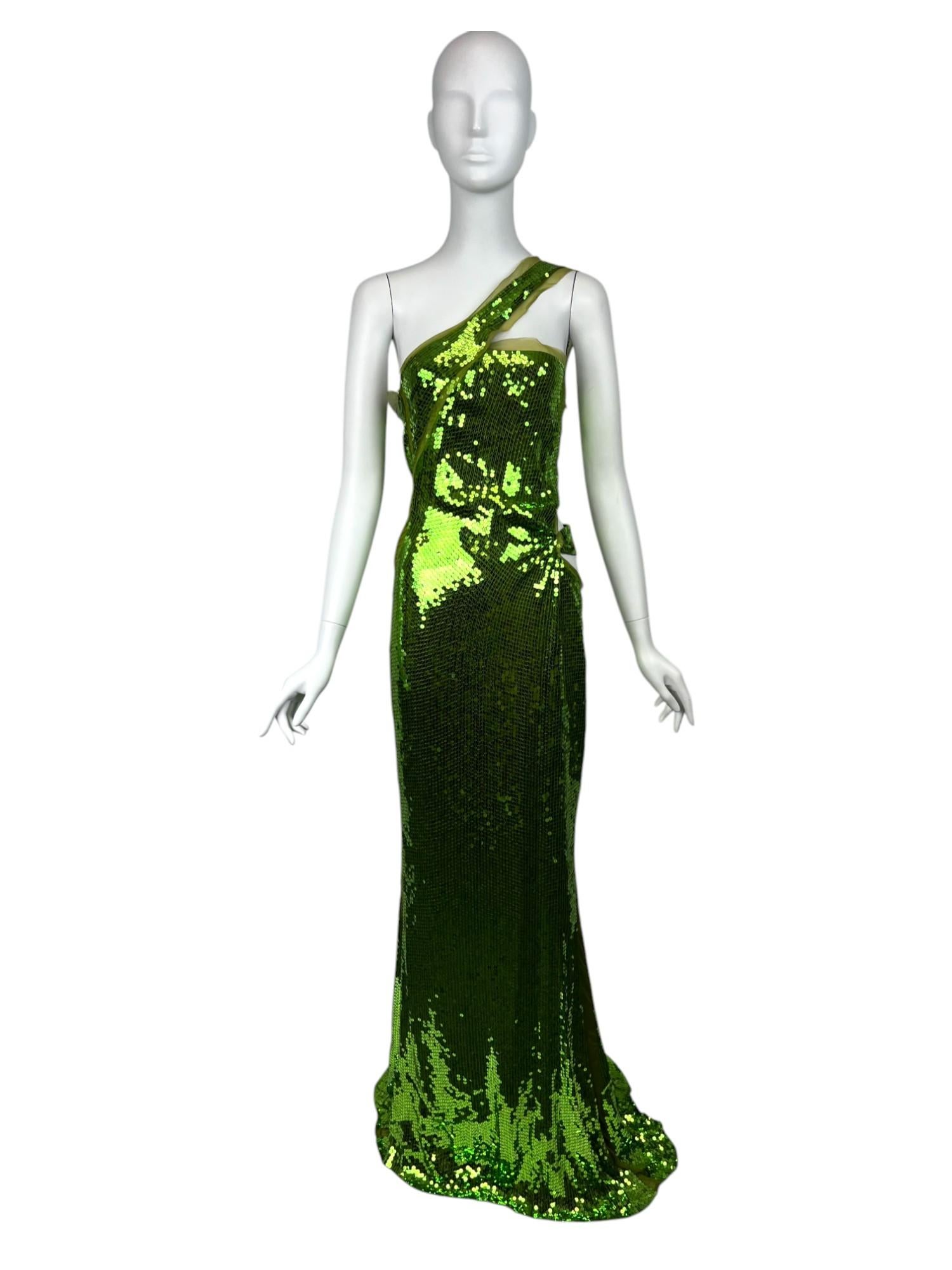 F/W 2004 Tom Ford for Gucci Vestido verde de lentejuelas Sz: 40 Verde en venta
