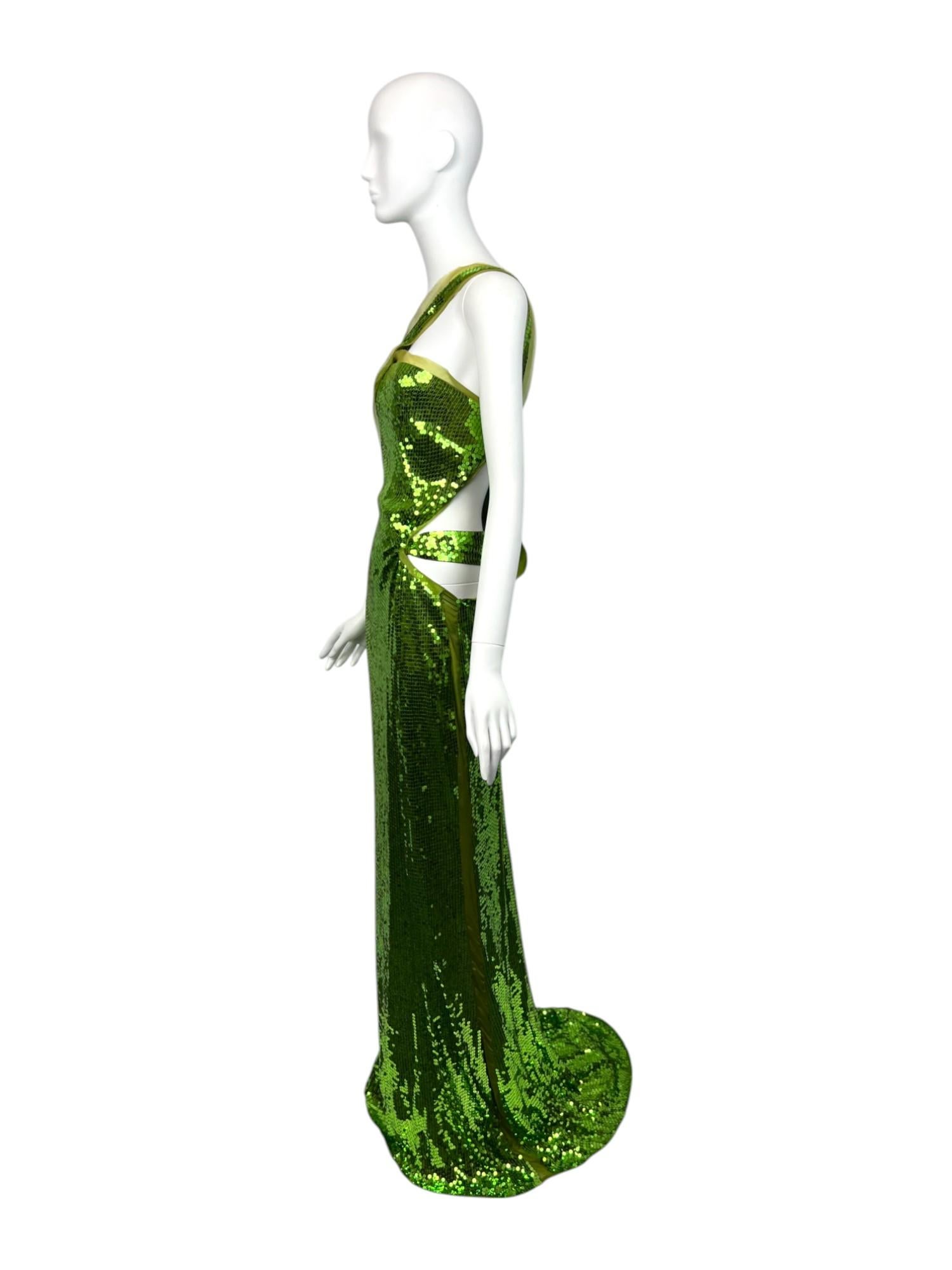 F/W 2004 Tom Ford for Gucci Vestido verde de lentejuelas Sz: 40 en Excelente estado para la venta en West Hartford, CT