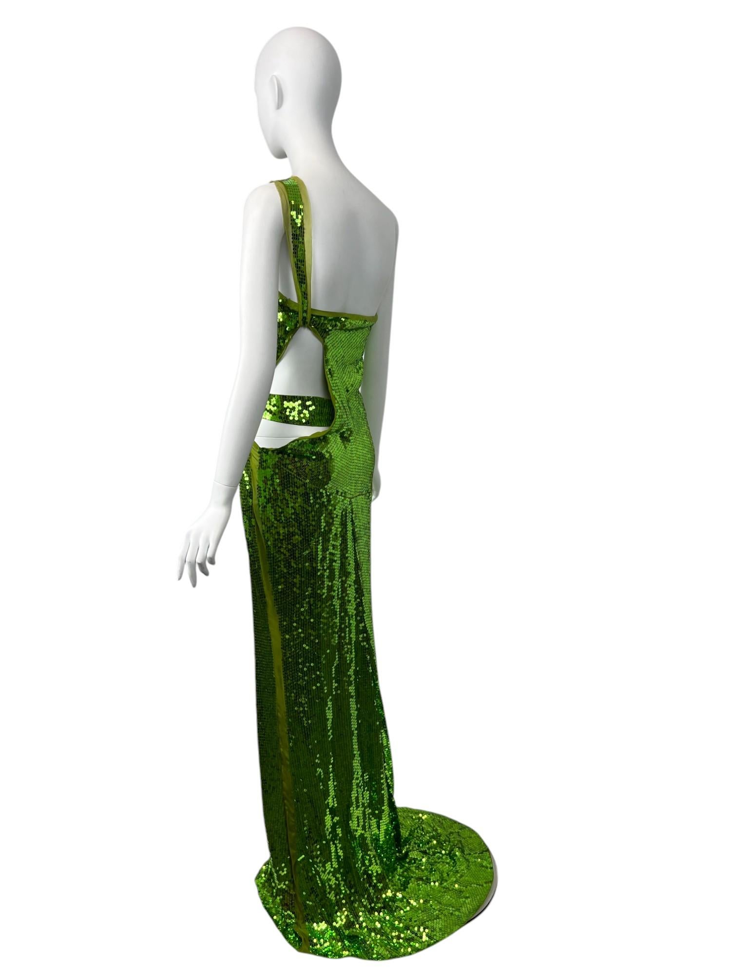 De las mujeres F/W 2004 Tom Ford for Gucci Vestido verde de lentejuelas Sz: 40 en venta