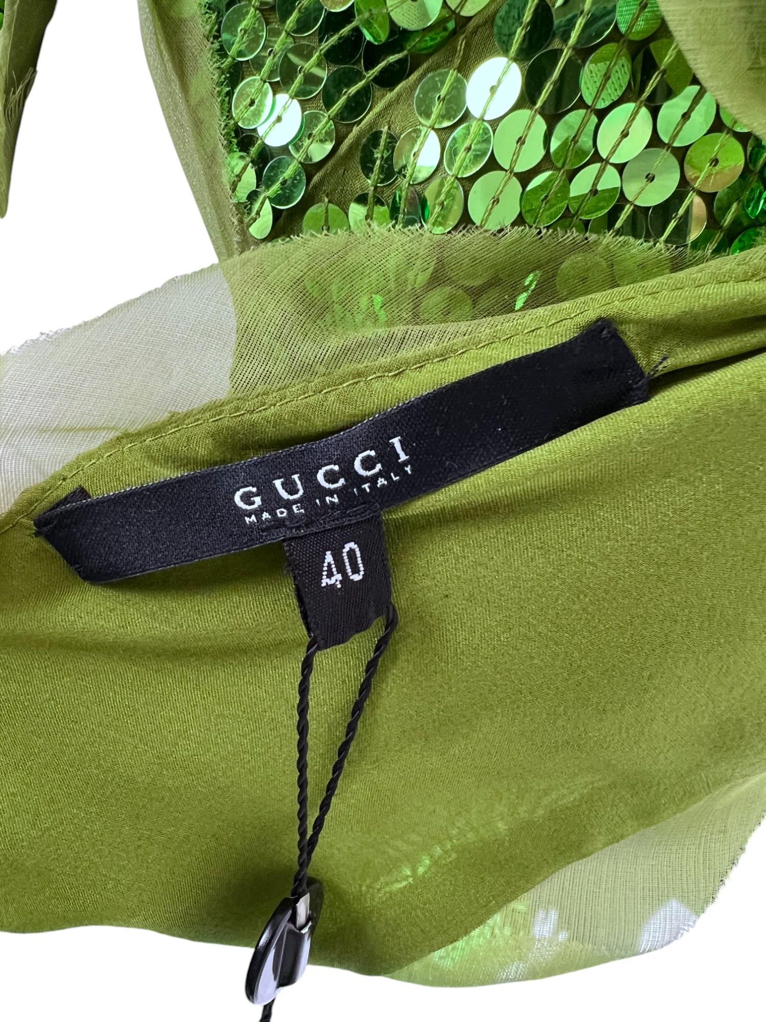 F/W 2004 Tom Ford for Gucci Vestido verde de lentejuelas Sz: 40 en venta 3