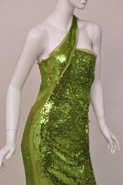 F/W 2004 TOM FORD for GUCCI GREEN SEQUINNED GOWN In Good Condition In Montgomery, TX