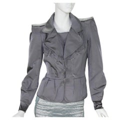 F/W 2004 TOM FORD for YVES SAINT LAURENT DOVE GRAY SILK JACKET Sz XS