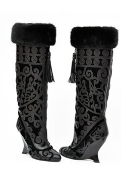 F/W 2004 Tom Ford for Yves Saint Laurent Runway Black Leather Wedge Boots 36-6
