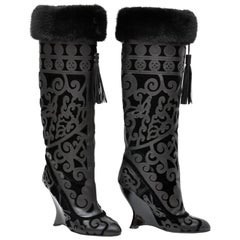 F/W 2004 Tom Ford for Yves Saint Laurent Runway Bottes à talons compensés en cuir noir 36-6