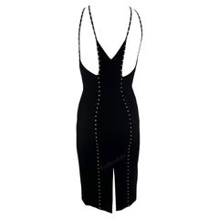 F/W 2004 Versace by Donatella Black Studded Plunging Runway Mini Dress