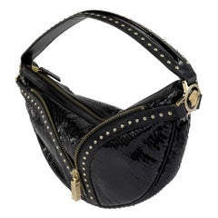 F/W 2004 Versace by Donatella Genuine Snakeskin Gold Zip Small Shoulder Bag