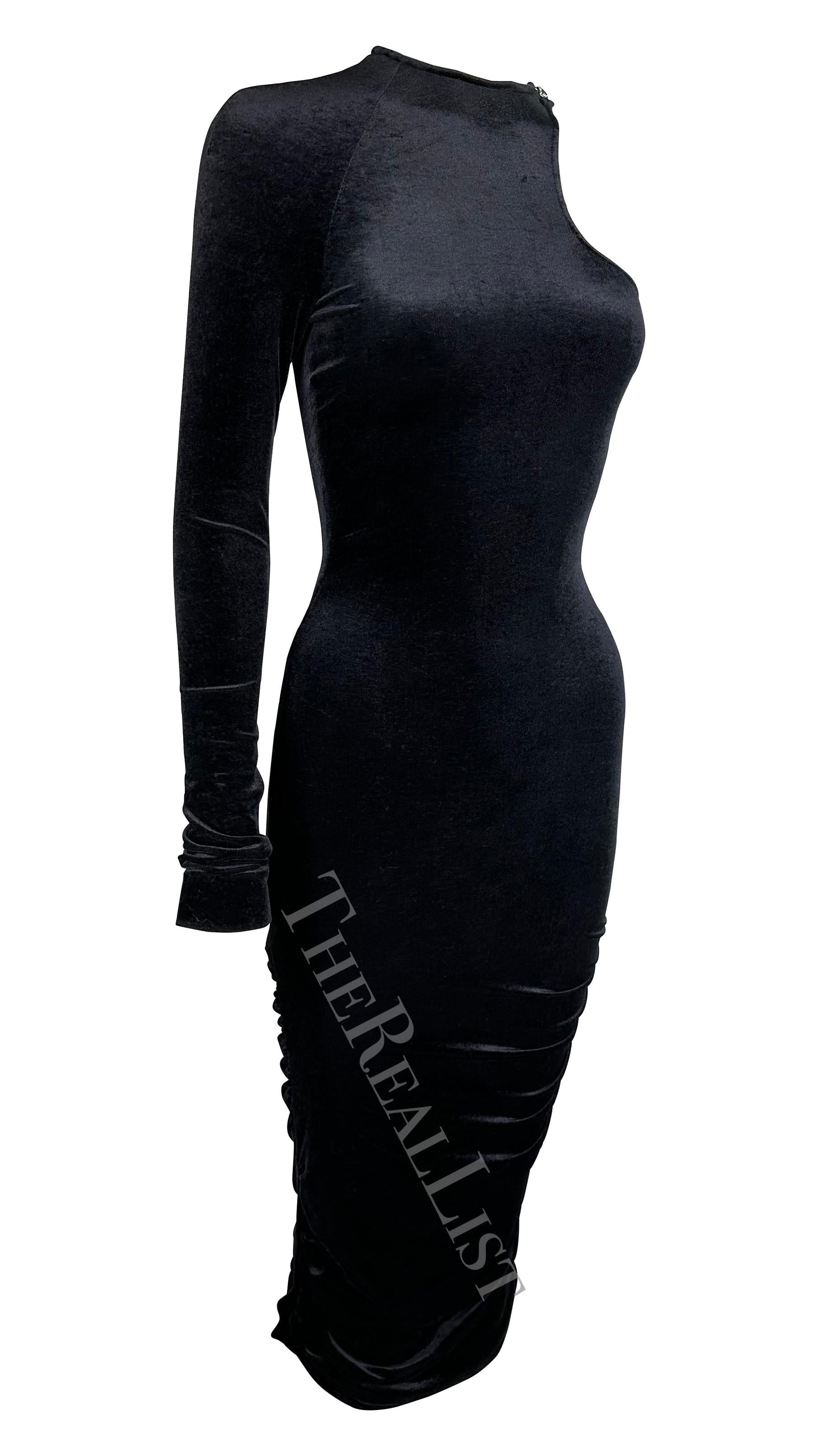 F/W 2004 Versace by Donatella Runway Black Velvet Single Shoulder Cut Out Dress For Sale 5