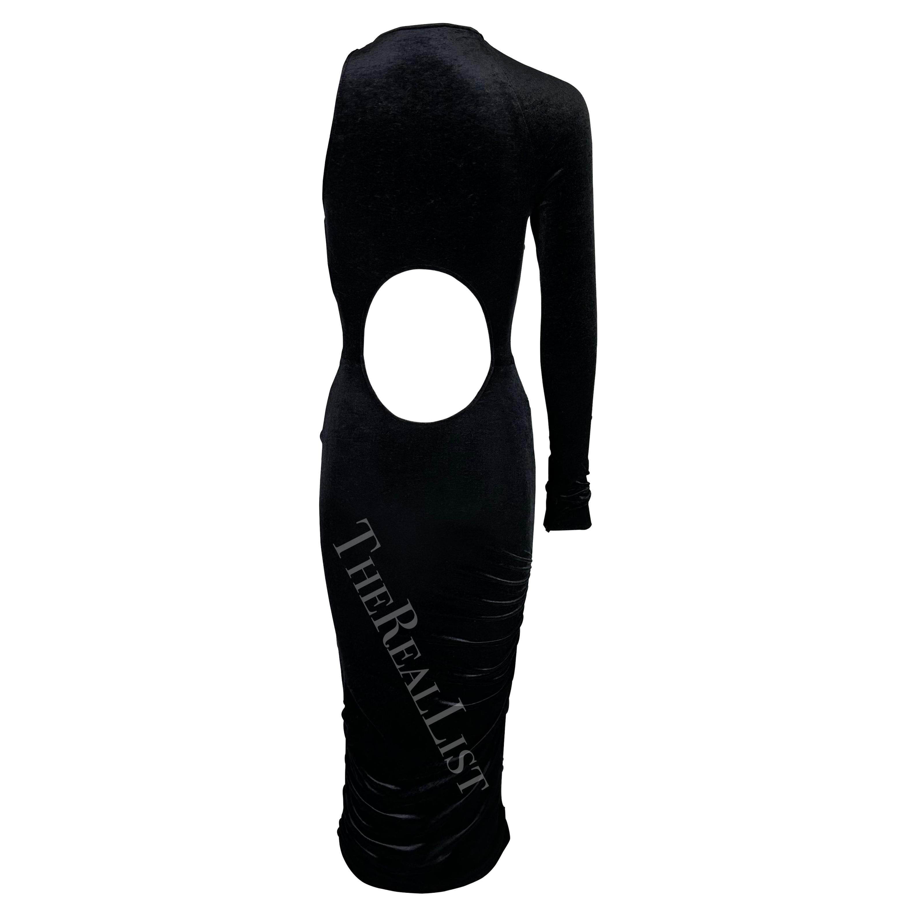 F/W 2004 Versace by Donatella Runway Black Velvet Single Shoulder Cut Out Dress For Sale