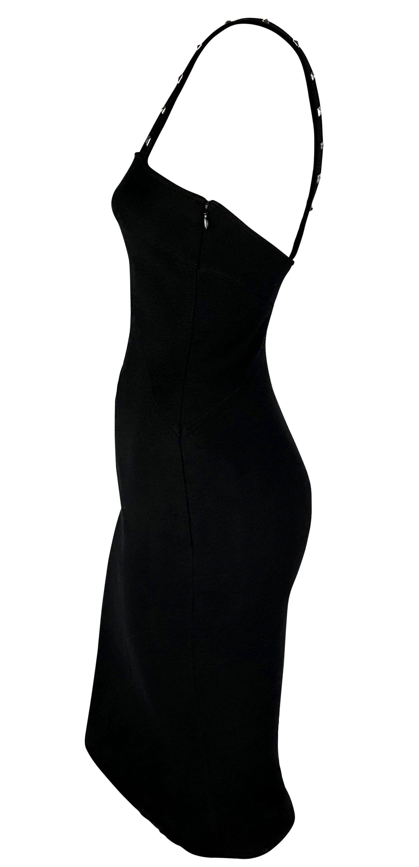F/W 2004 Versace by Donatella Runway Studded Black Cutout Bodycon Buckle Dress For Sale 1