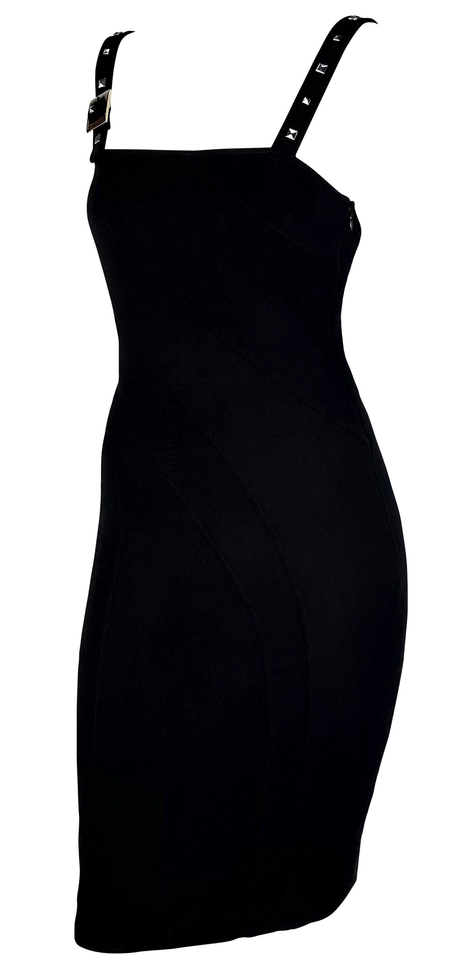 F/W 2004 Versace by Donatella Runway Studded Black Cutout Bodycon Buckle Dress For Sale 2