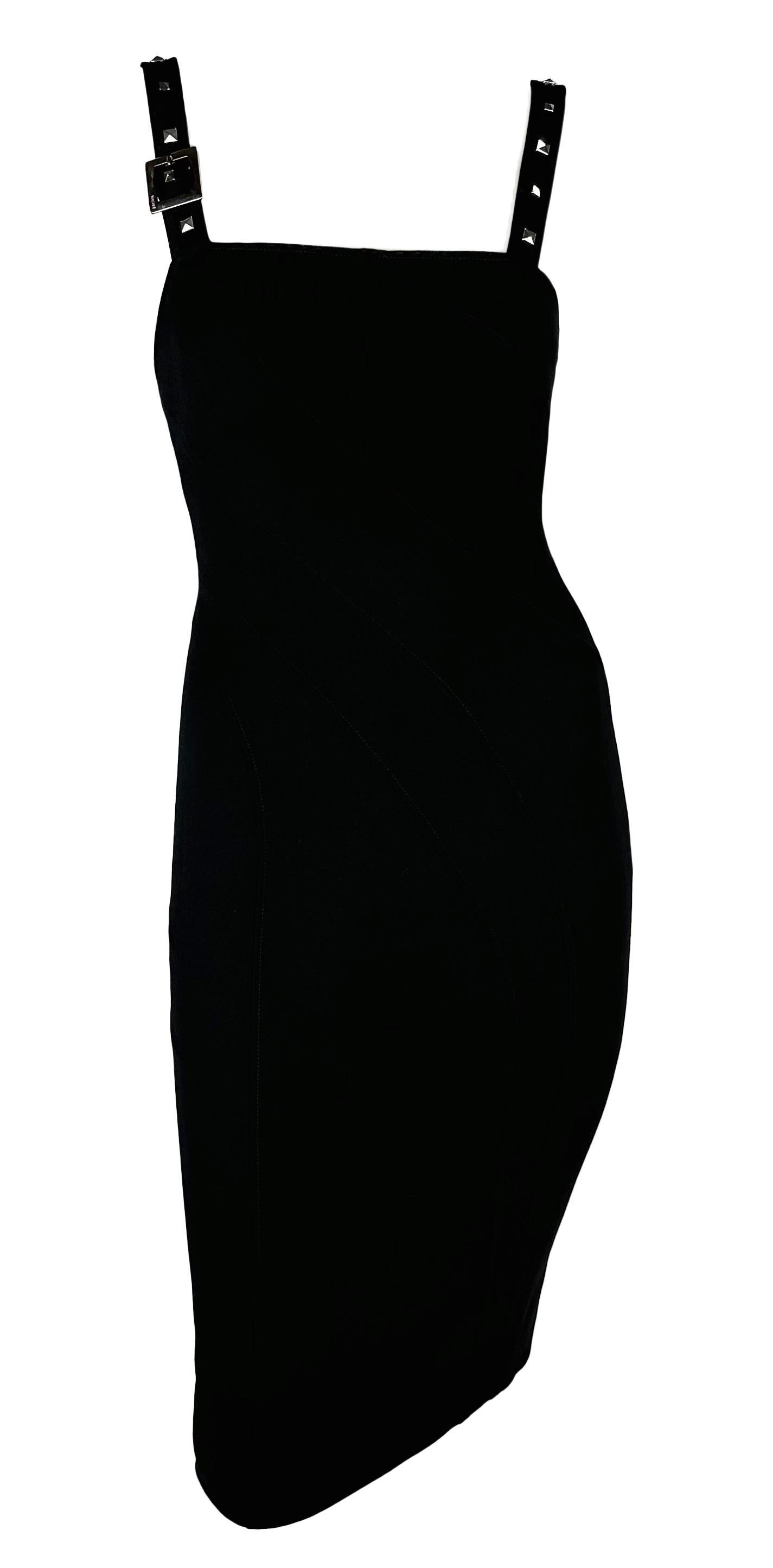 F/W 2004 Versace by Donatella Runway Studded Black Cutout Bodycon Buckle Dress For Sale 3