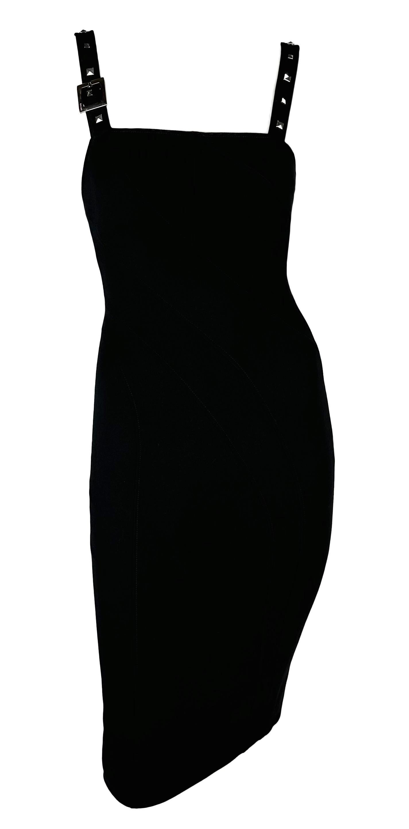 F/W 2004 Versace by Donatella Runway Studded Black Cutout Bodycon Buckle Dress For Sale 4