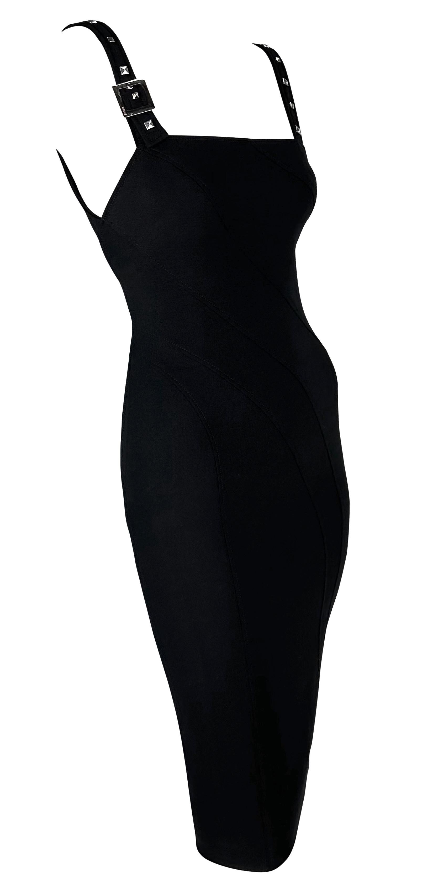 F/W 2004 Versace by Donatella Runway Studded Black Cutout Bodycon Buckle Dress For Sale 4