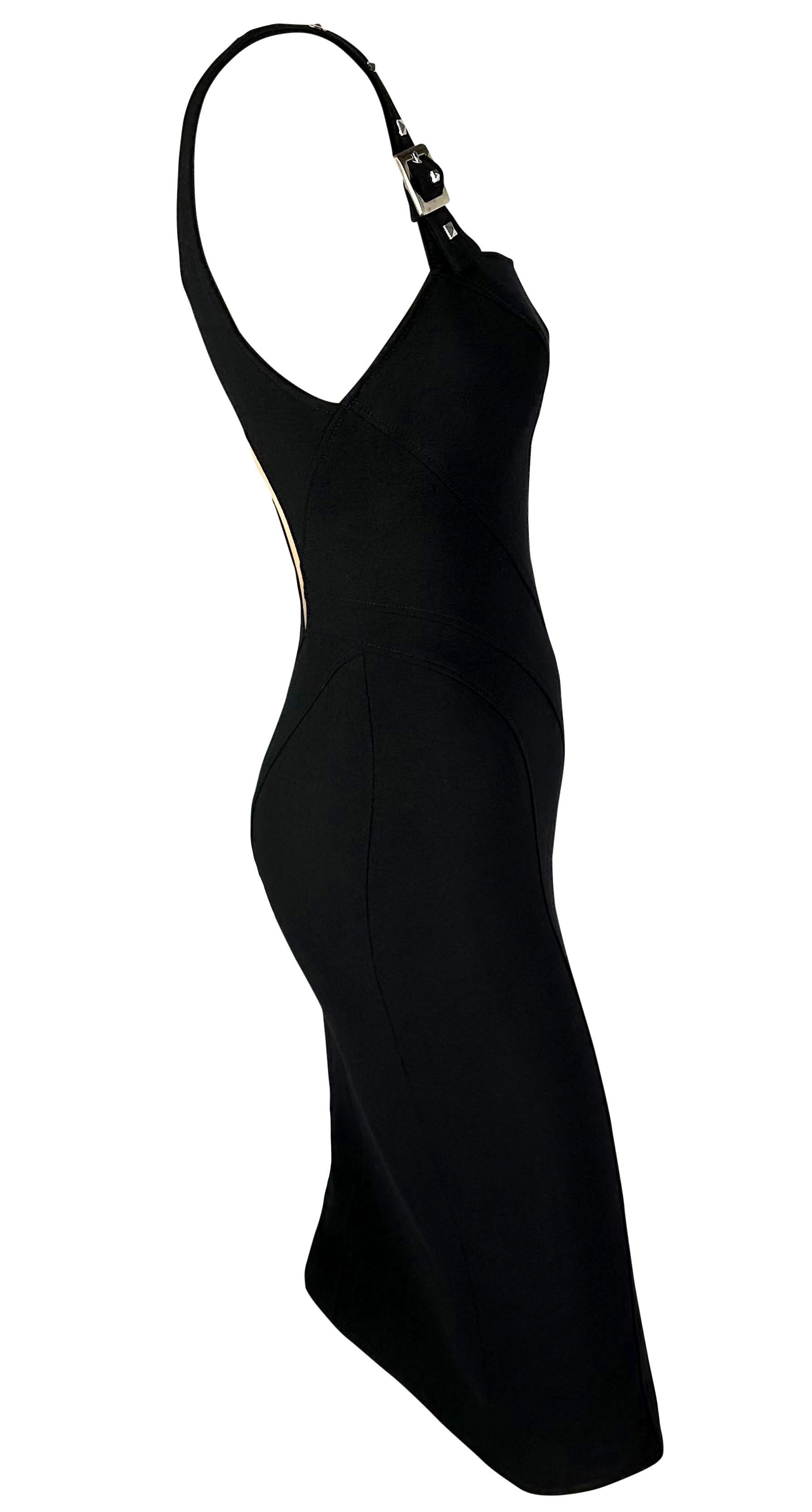 F/W 2004 Versace by Donatella Runway Studded Black Cutout Bodycon Buckle Dress For Sale 5
