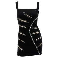 F/W 2004 Versace by Donatella Runway Studded Cutout Black Bodycon Mini Dress