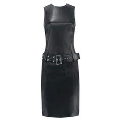 F/W 2004 Versace by Donatella Studded Black Leather Belted Sleeveless Dress