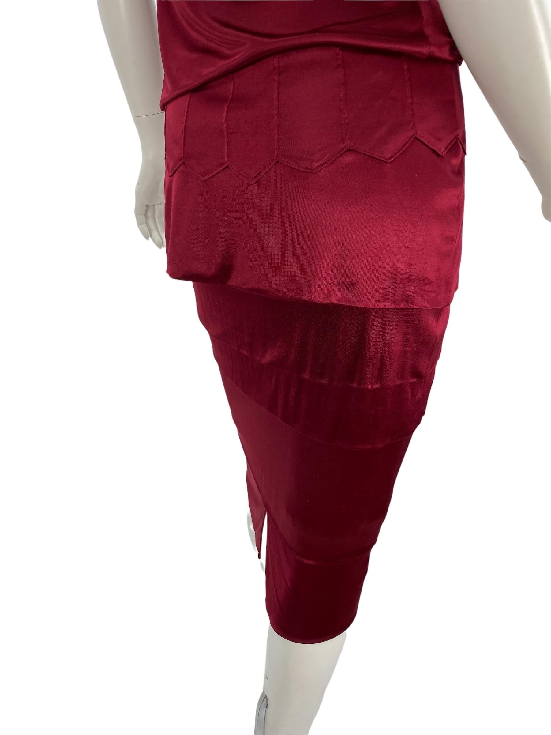 F/W 2004 Vintage Tom Ford for YSL Burgundy Red Jersey Skirt Suit Size S For Sale 1