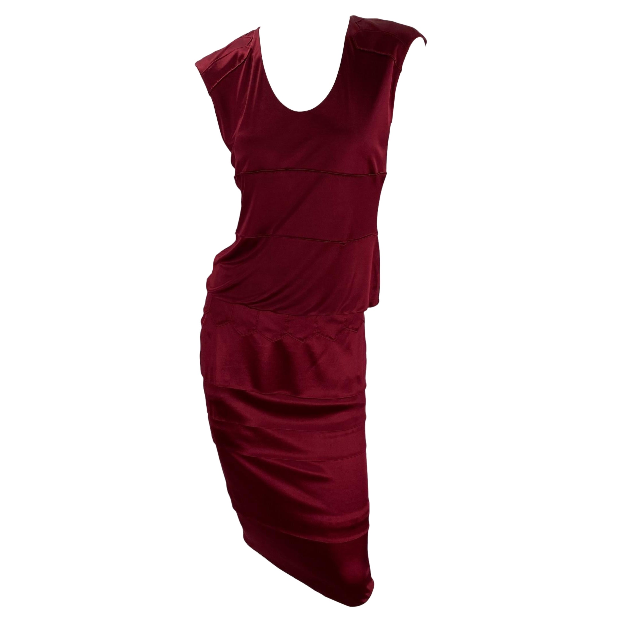 F/W 2004 Vintage Tom Ford für YSL Burgunderroter Jersey-Rockanzug Größe S im Angebot