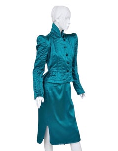 F/W 2004 Vintage Tom Ford for Yves Saint Laurent Emerald Green Silk Pagoda Suit