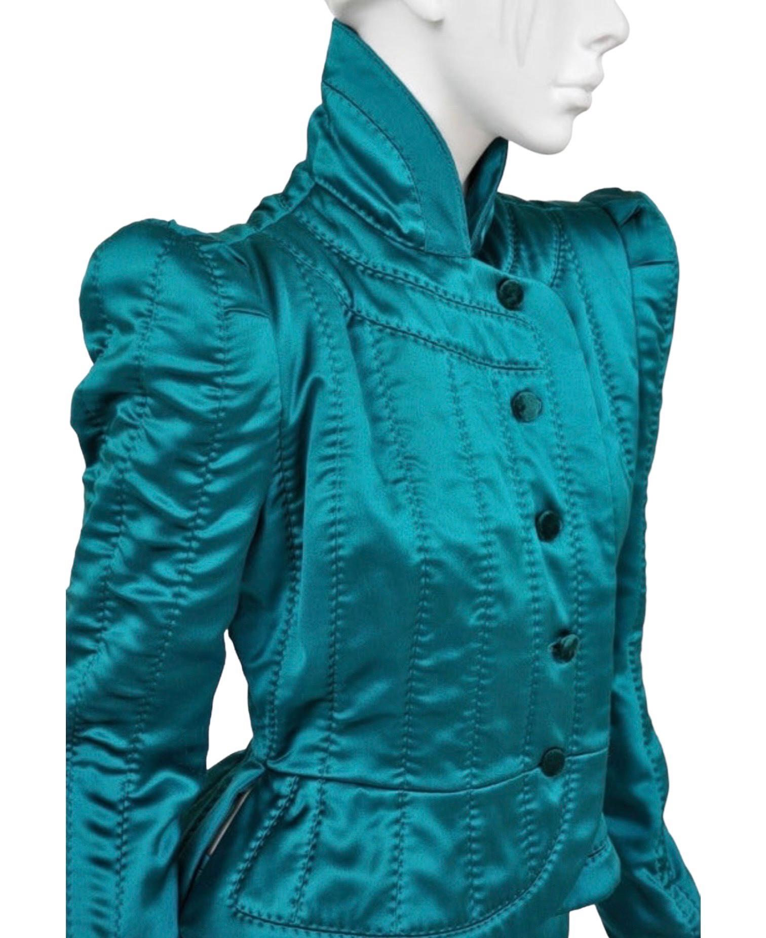 Women's F/W 2004 Vintage Tom Ford for Yves Saint Laurent Emerald Green Silk Pagoda Suit 