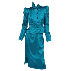 F/W 2004 Vintage Tom Ford for Yves Saint Laurent Emerald Green Silk Pagoda Suit