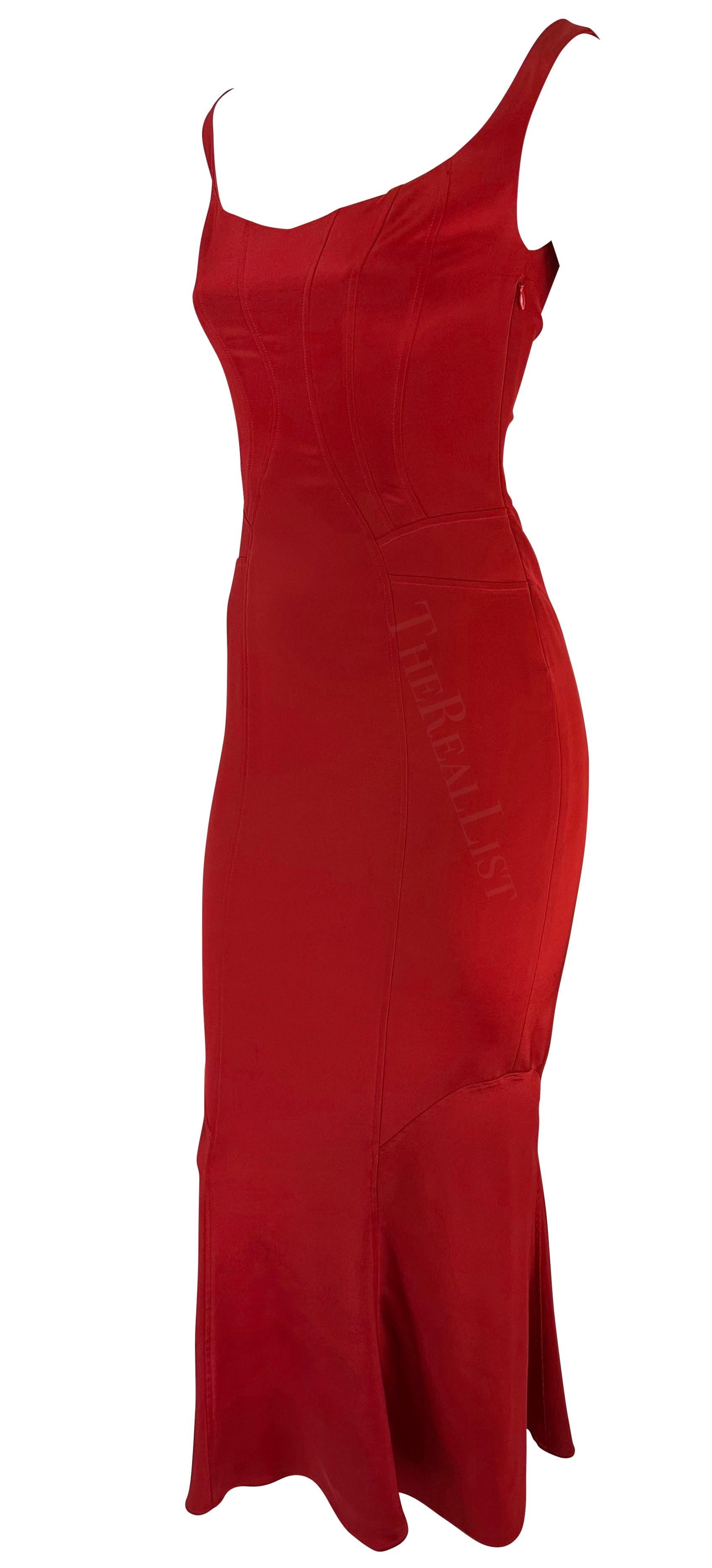 Women's F/W 2004 Yigal Azrouël Runway Silk Satin Red Stretch Bodycon Panel Gown  For Sale