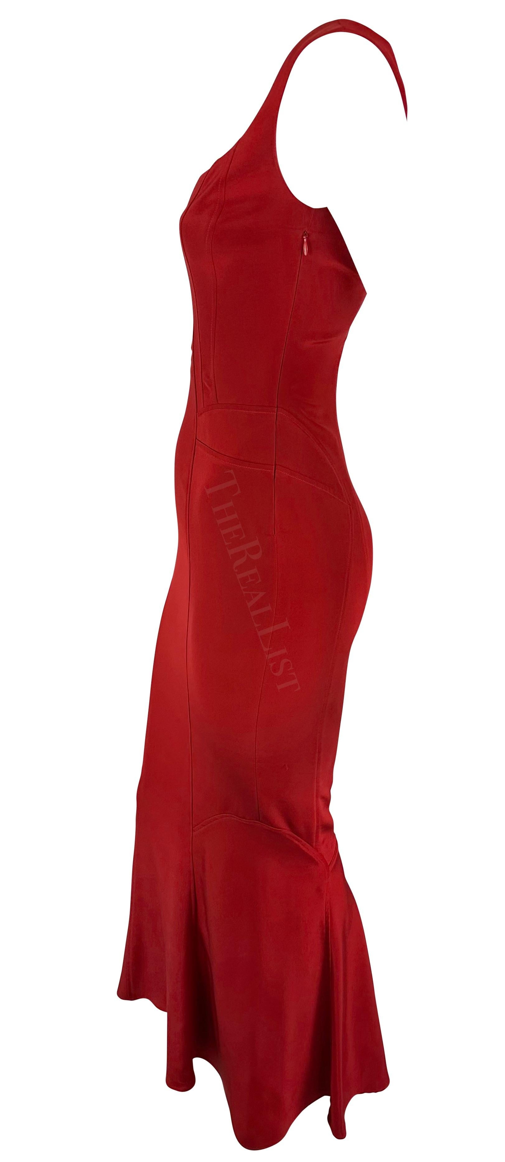 F/W 2004 Yigal Azrouël Runway Silk Satin Red Stretch Bodycon Panel Gown  2
