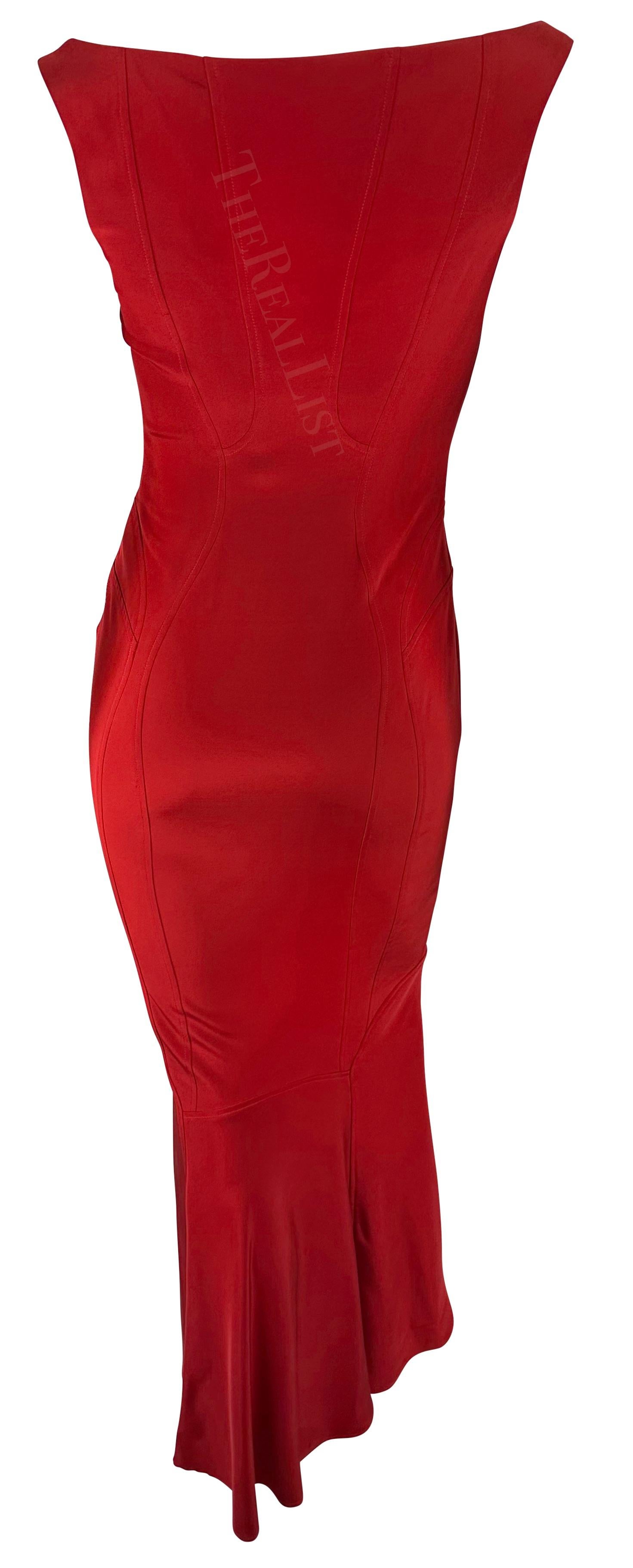 F/W 2004 Yigal Azrouël Runway Silk Satin Red Stretch Bodycon Panel Gown  3