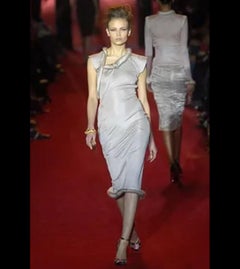 F/W 2004 Yves Saint Laurent by Tom Ford Black Mink Accented Midi Dress