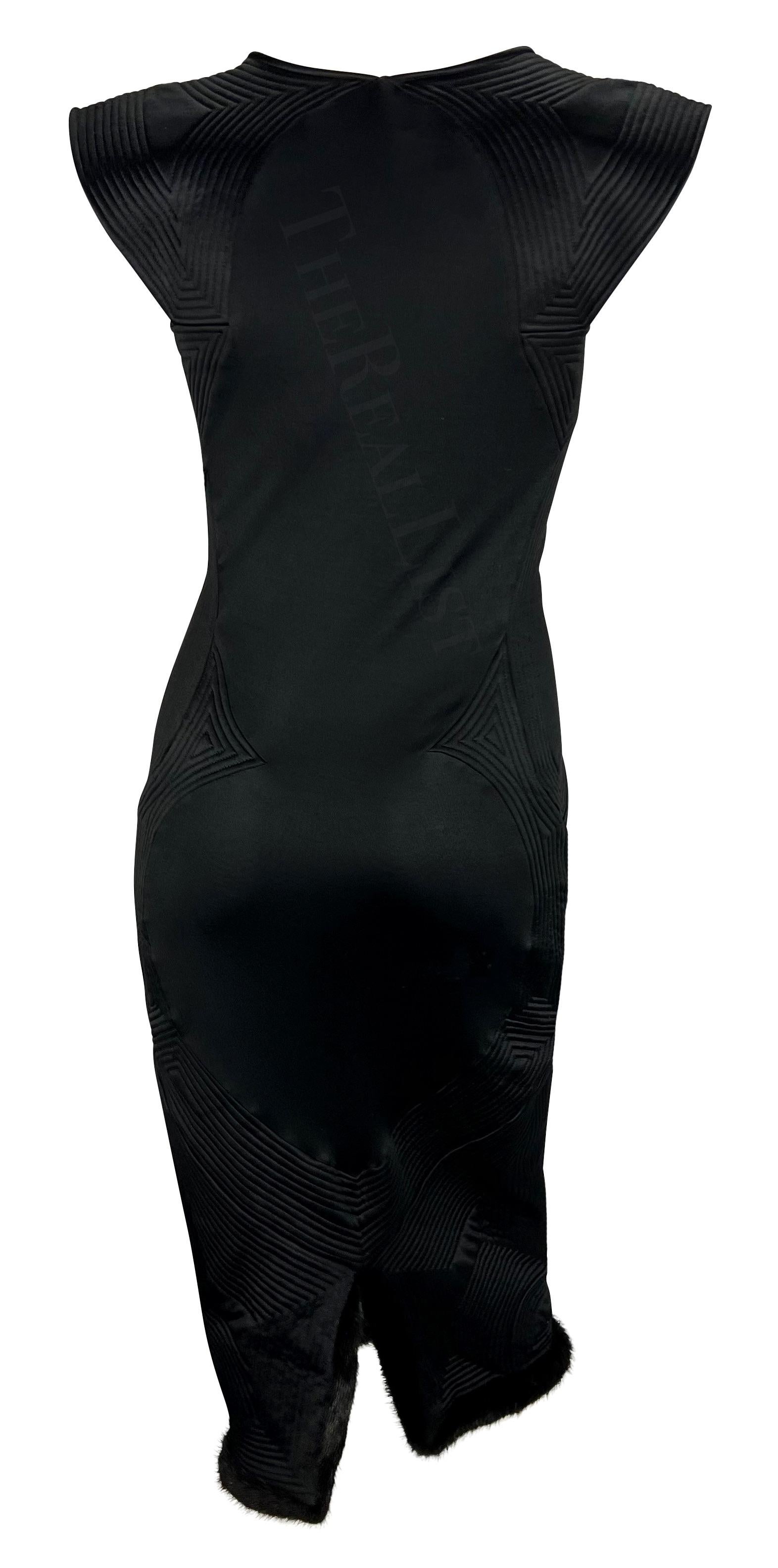 F/W 2004 Yves Saint Laurent by Tom Ford Black Mink Accented Midi Dress For Sale 3