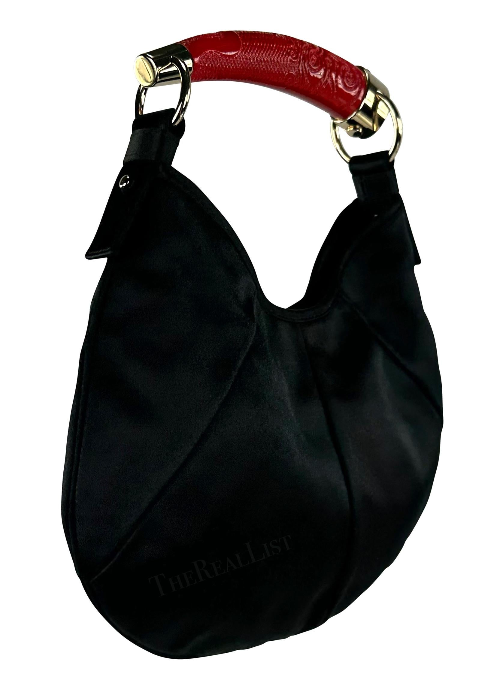 F/W 2004 Yves Saint Laurent by Tom Ford Black Satin Red Horn Mombasa Mini Bag In Excellent Condition For Sale In West Hollywood, CA