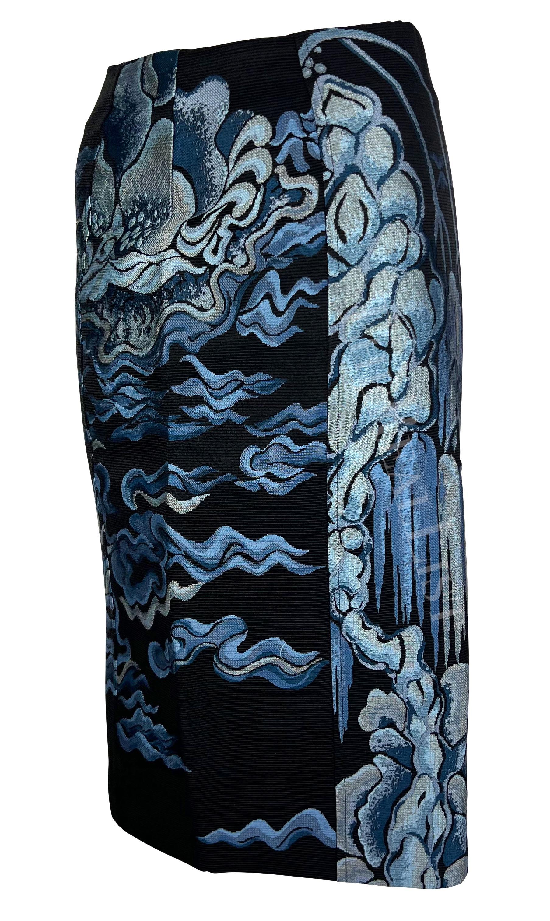 F/W 2004 Yves Saint Laurent by Tom Ford Falda Chinoiserie Azul Negro en venta