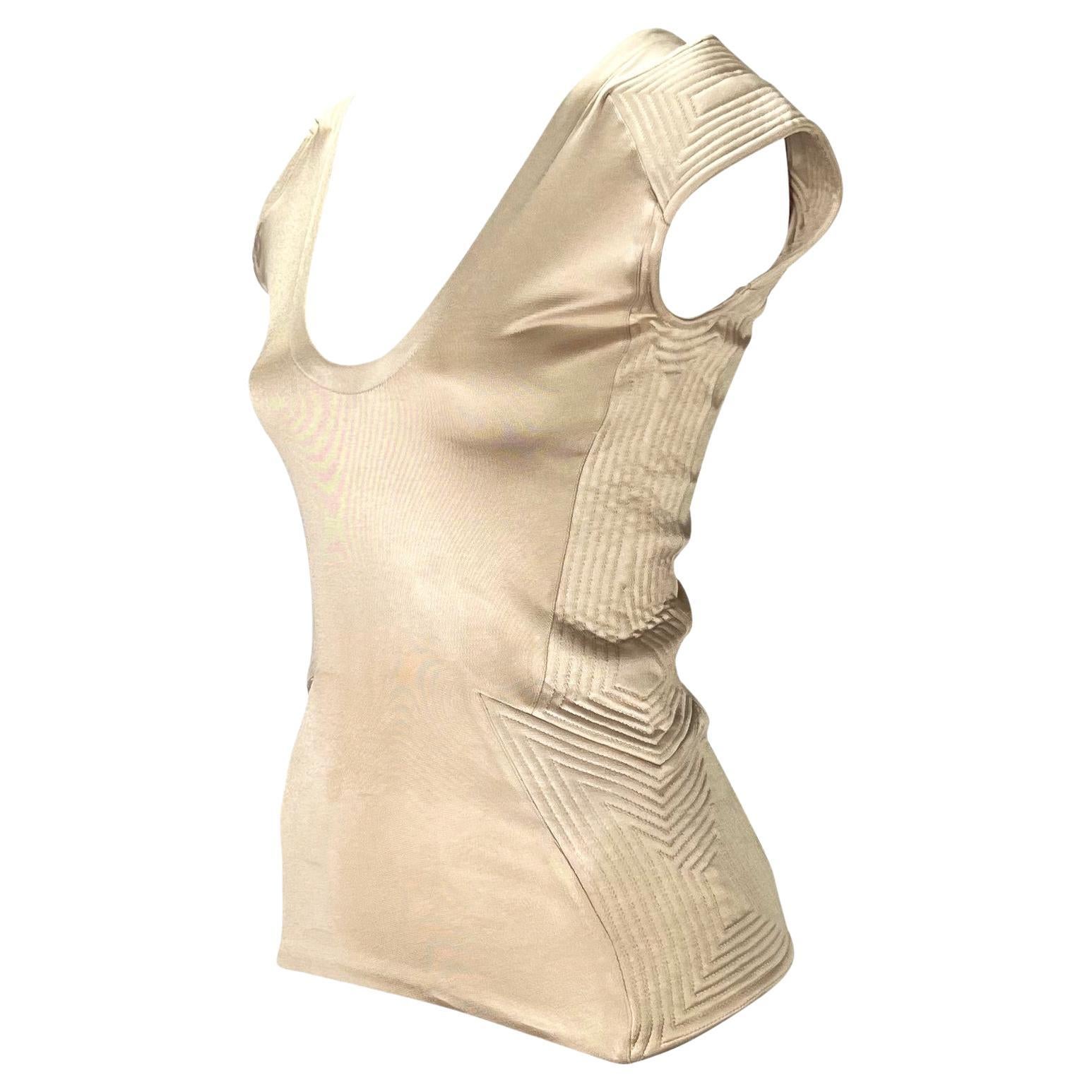 Beige F/W 2004 Yves Saint Laurent by Tom Ford Champagne Quilted Sleeveless Top For Sale