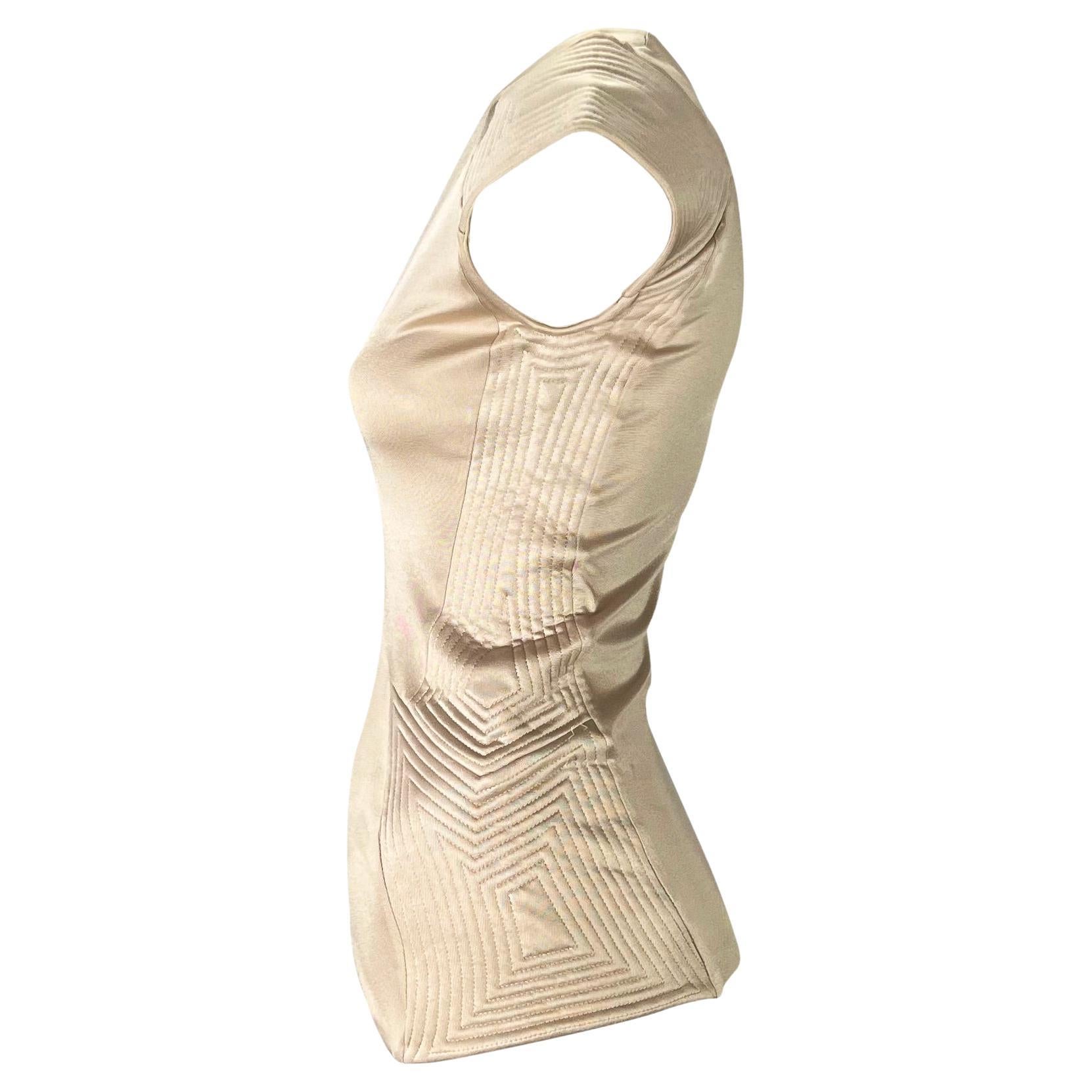 Women's F/W 2004 Yves Saint Laurent by Tom Ford Champagne Quilted Sleeveless Top For Sale