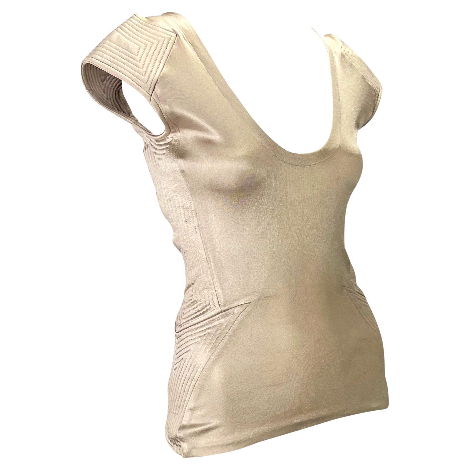 F/W 2004 Yves Saint Laurent by Tom Ford Champagne Quilted Sleeveless Top For Sale 3