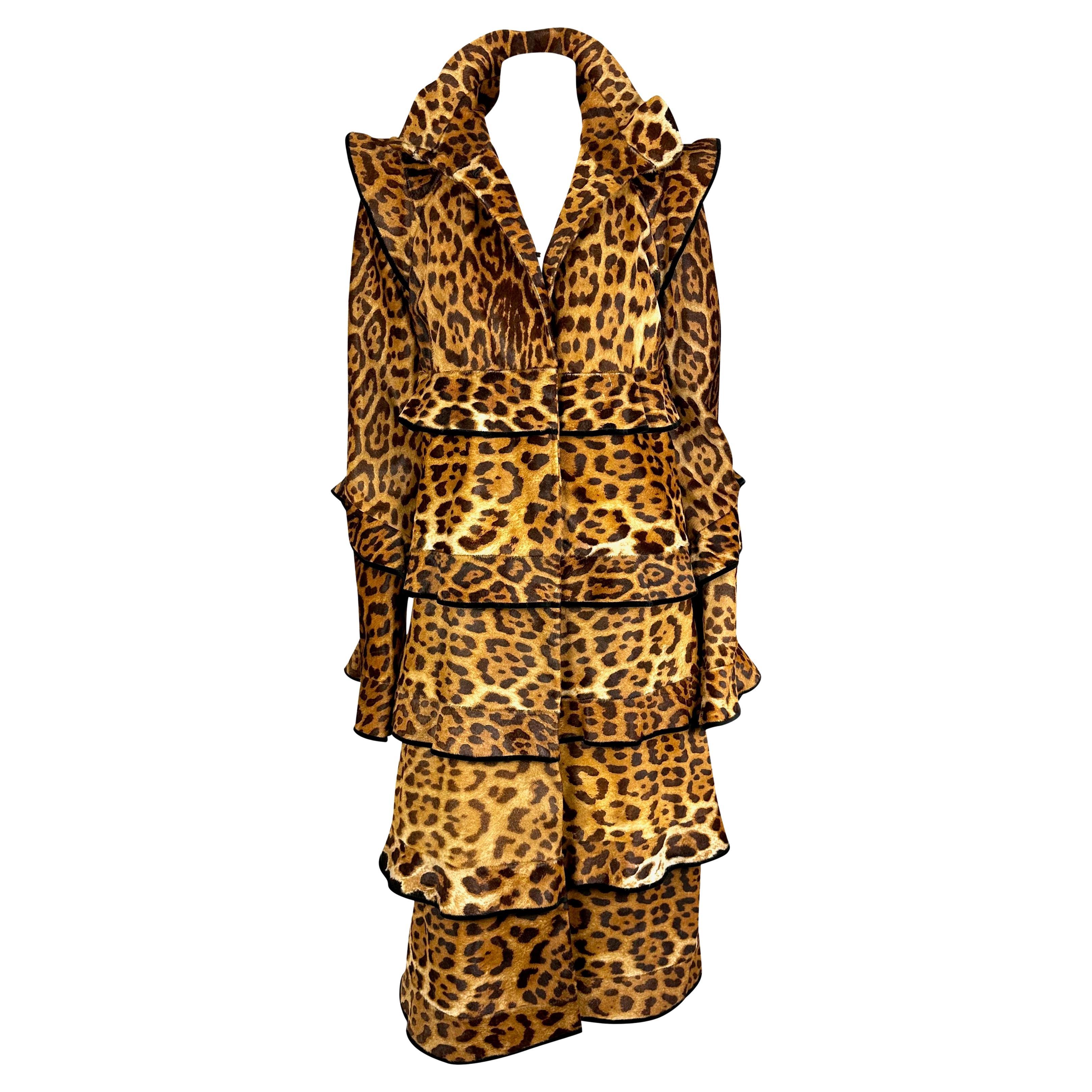 F/W 2004 Yves Saint Laurent by Tom Ford Cheetah Print Pony Hair Trench Coat For Sale