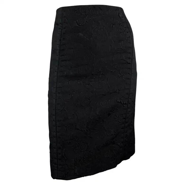 F/W 2004 Yves Saint Laurent by Tom Ford Chinoiserie Brokat Schwarzer Rock aus Brokat im Angebot