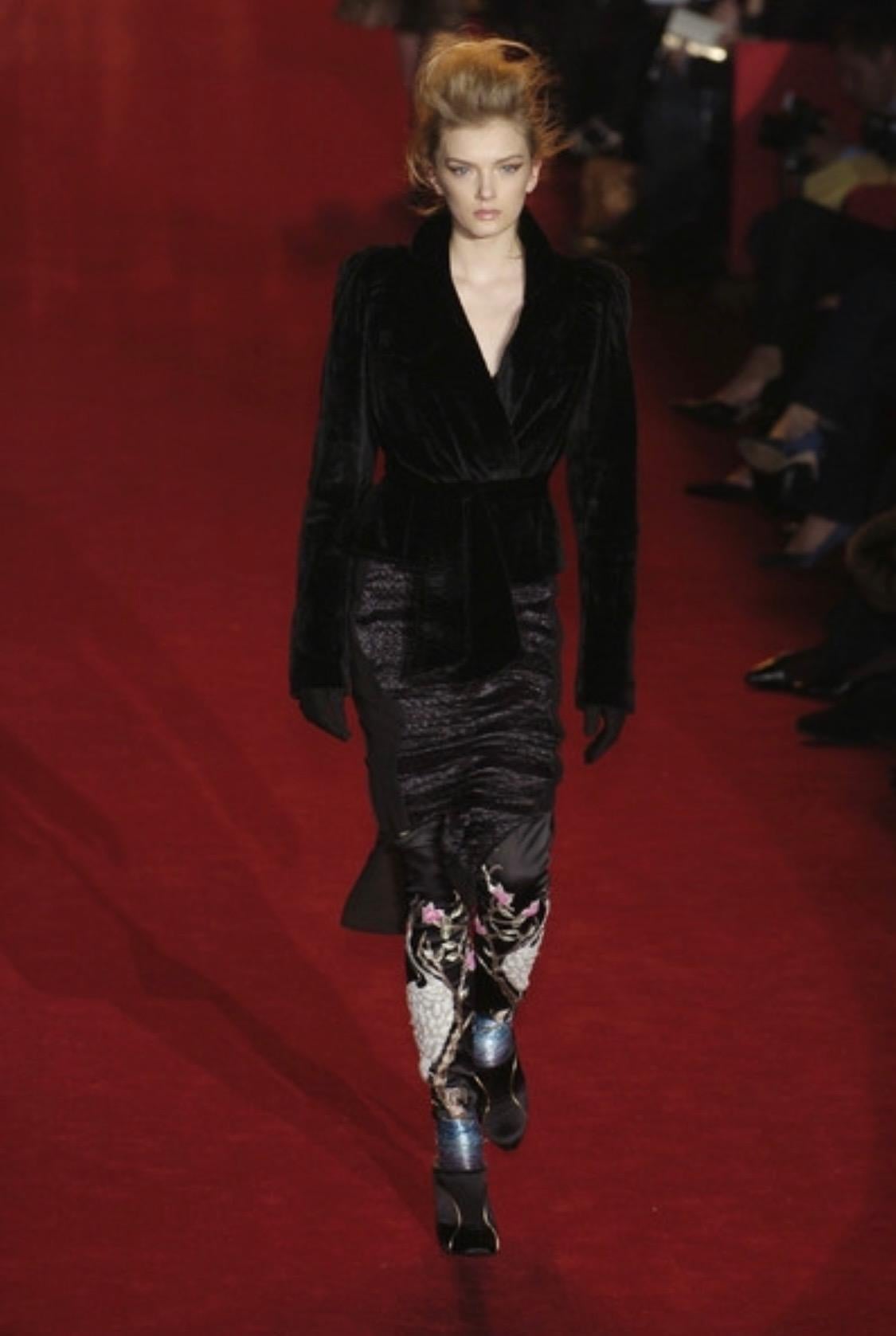 F/W 2004 Yves Saint Laurent by Tom Ford Chinoiserie Ostrich Feather Wedge Boots 3