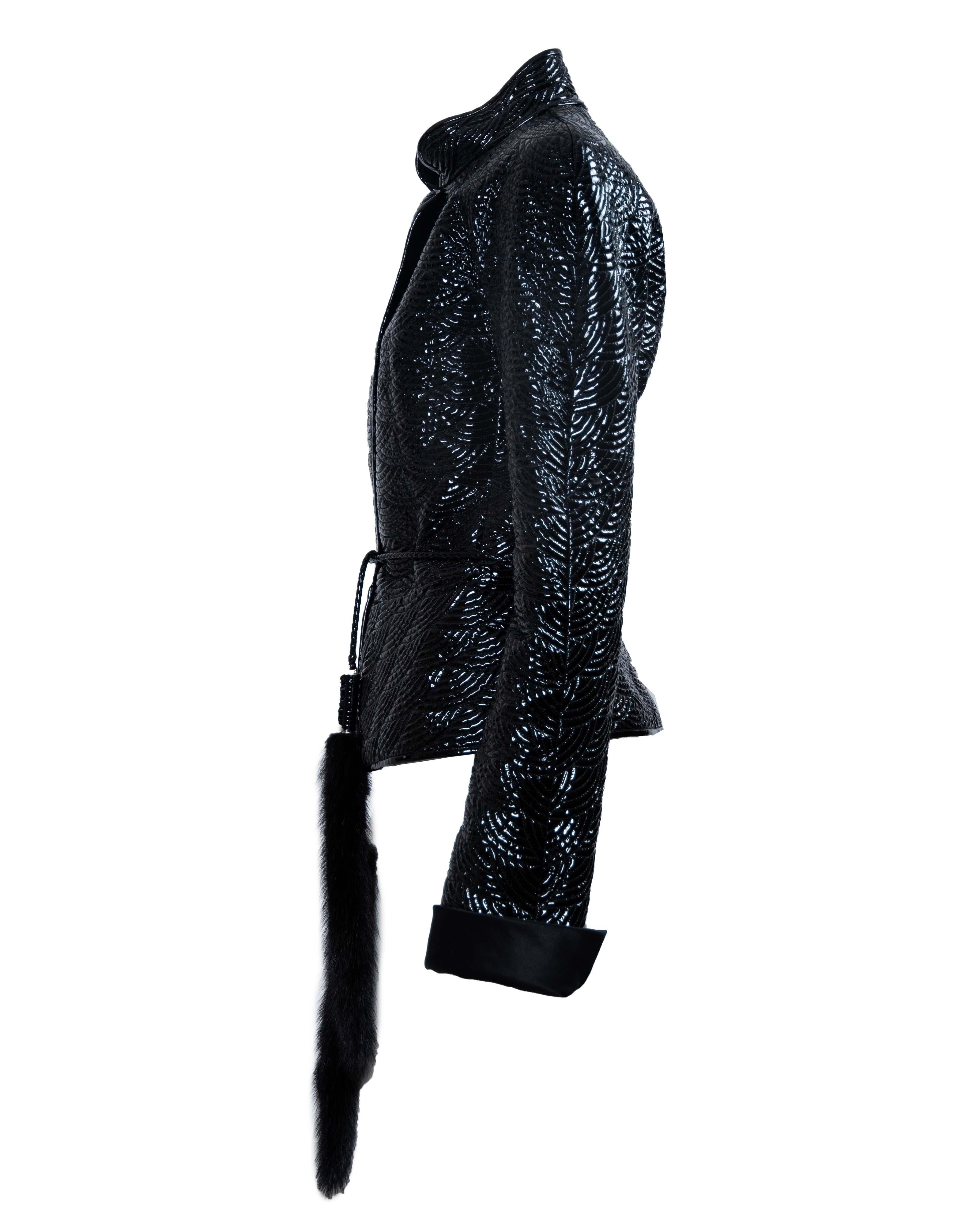 Black F/W 2004 Yves Saint Laurent by Tom Ford Chinoiserie Patent Leather Mink Jacket For Sale