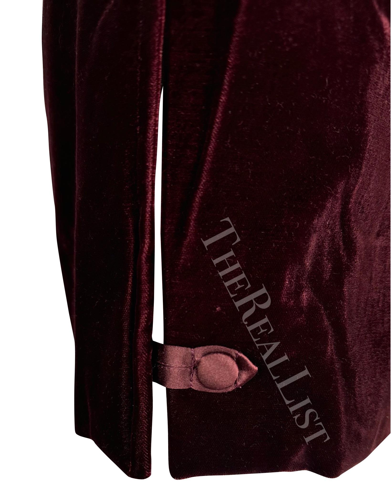 F/W 2004 Yves Saint Laurent by Tom Ford Deep Red Velvet Satin Sash Skirt Suit For Sale 6