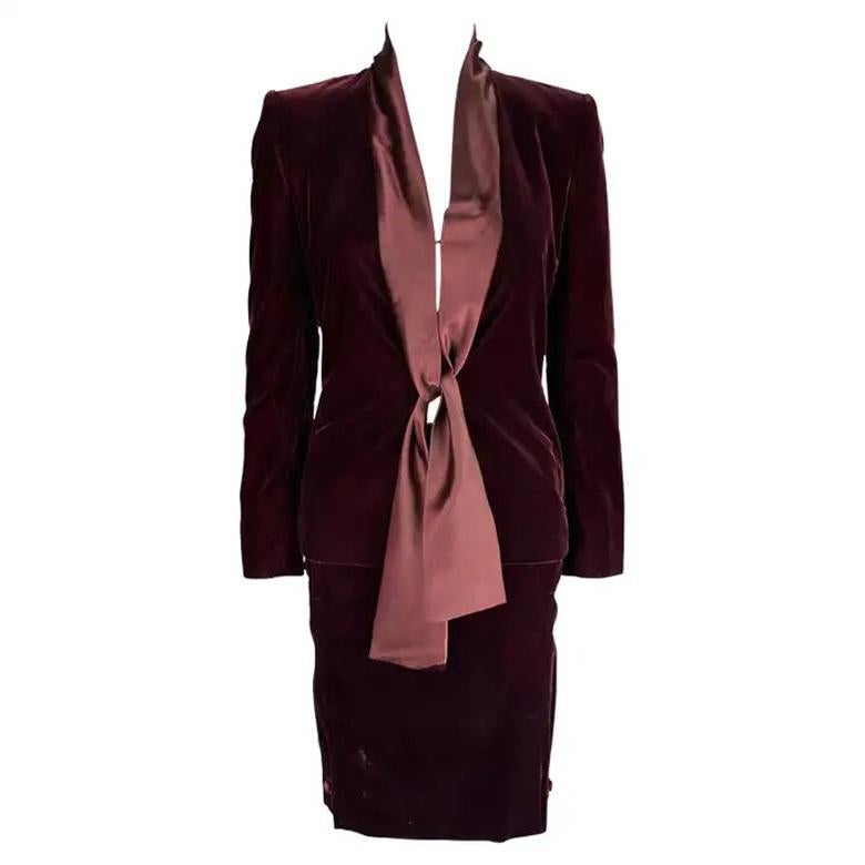 H/W 2004 Yves Saint Laurent by Tom Ford Tiefroter Samt-Satin-Rock-Anzug