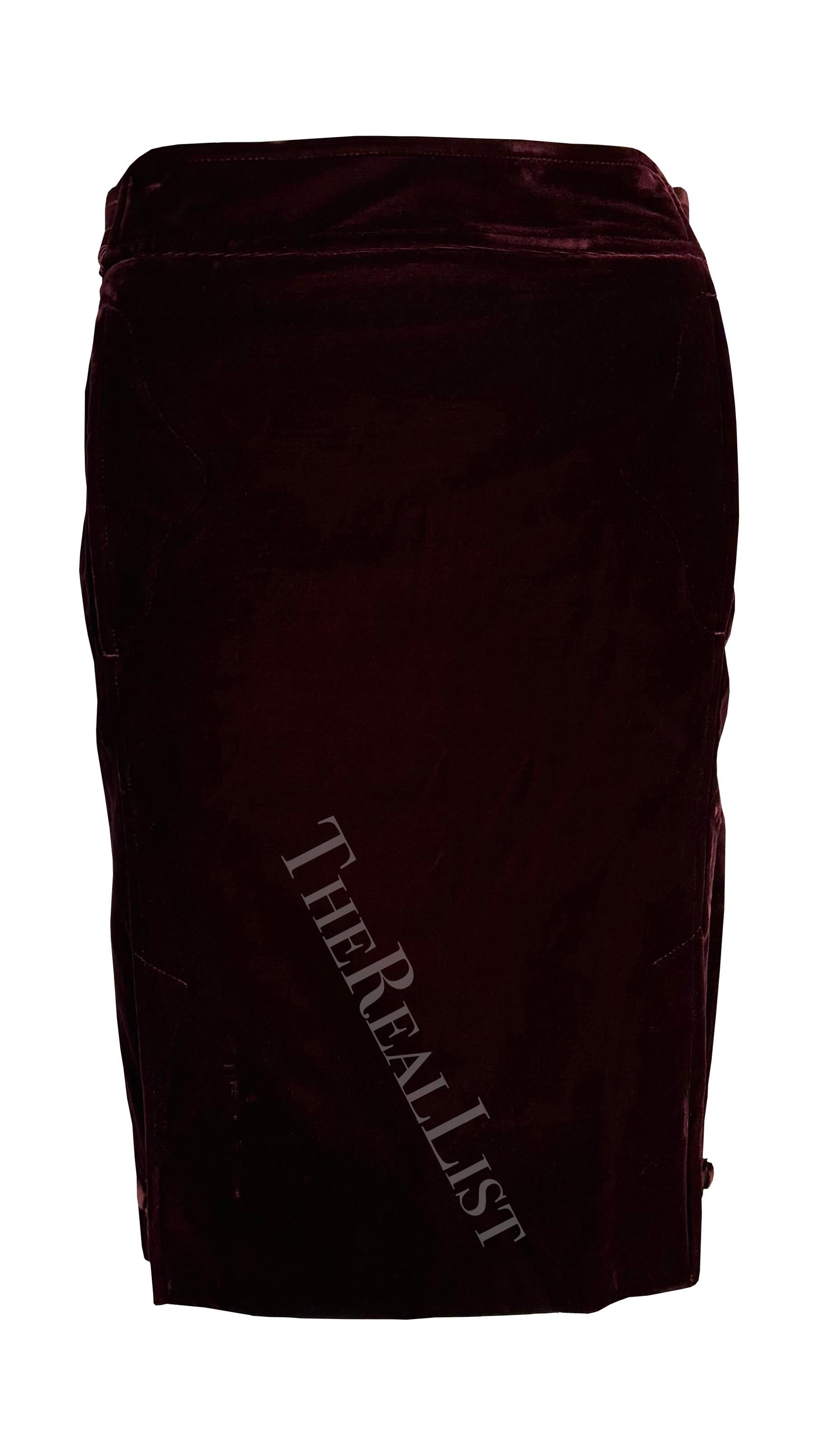 F/W 2004 Yves Saint Laurent by Tom Ford Deep Red Velvet Satin Sash Skirt Suit  For Sale 5