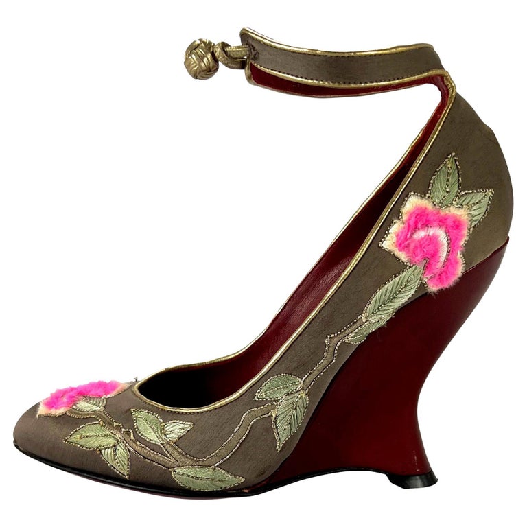 F/W 2004 Yves Saint Laurent by Tom Ford Embroidered Chinoiserie Wedge ...