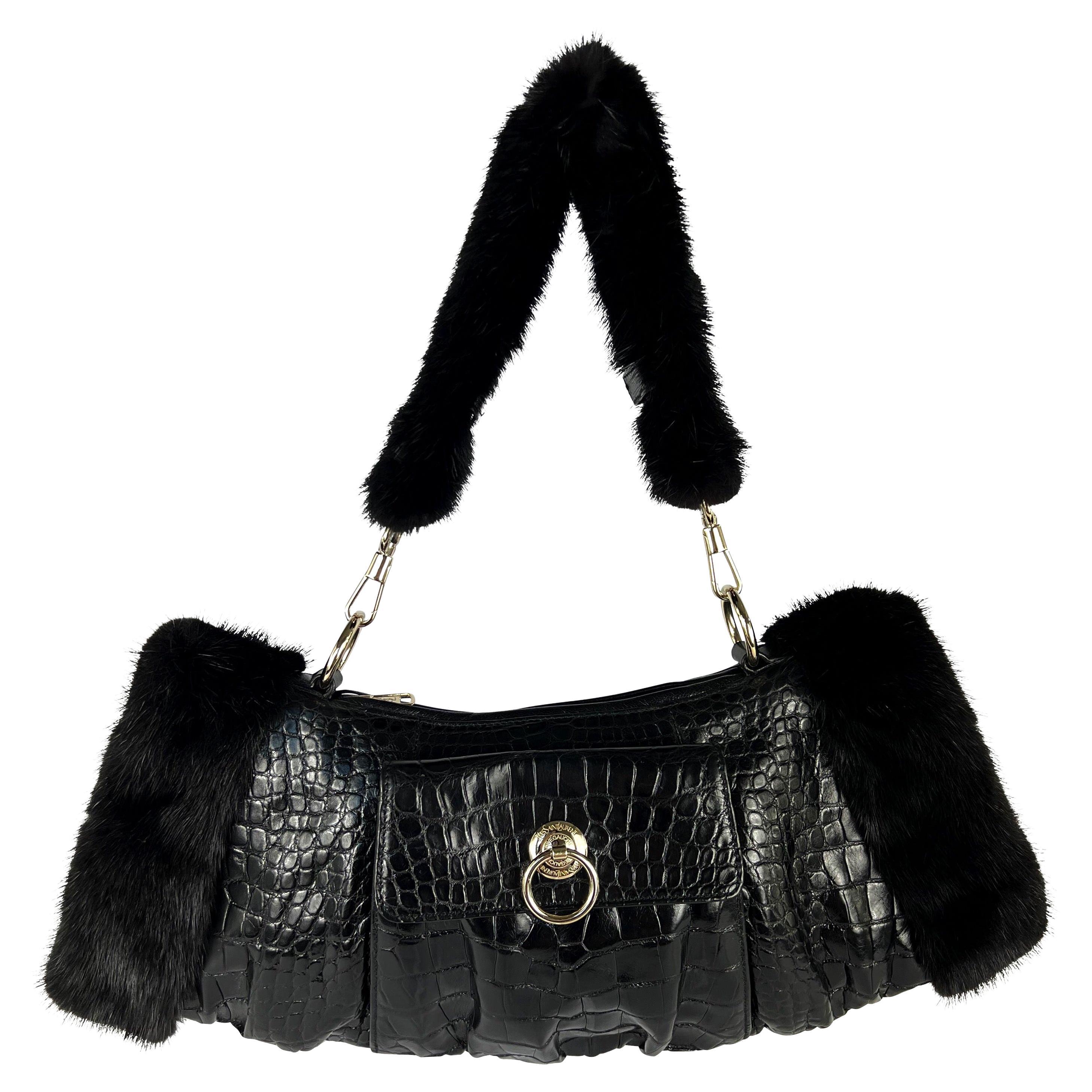 F/W 2004 Yves Saint Laurent by Tom Ford Mink Trimmed Croc Muff Clutch Bag For Sale