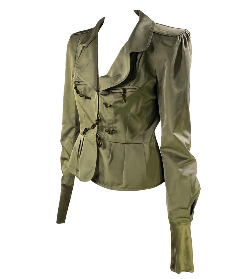 Brown F/W 2004 Yves Saint Laurent by Tom Ford Olive Silk Pagoda Chinoiserie Jacket