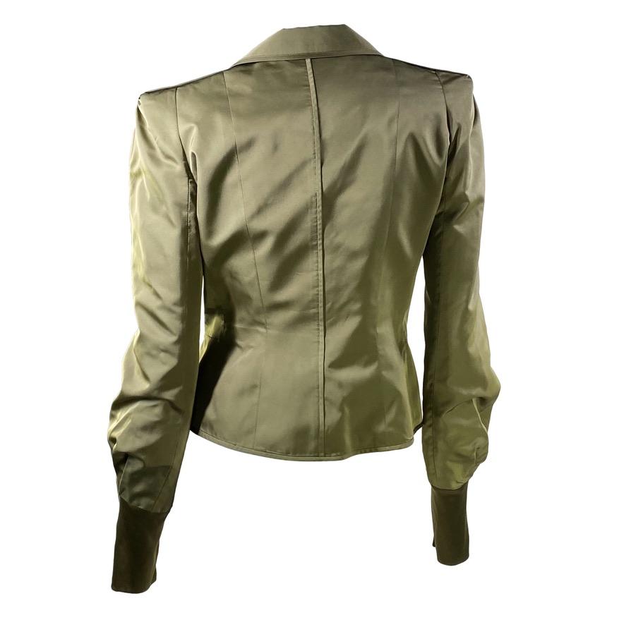 Women's F/W 2004 Yves Saint Laurent by Tom Ford Olive Silk Pagoda Chinoiserie Jacket